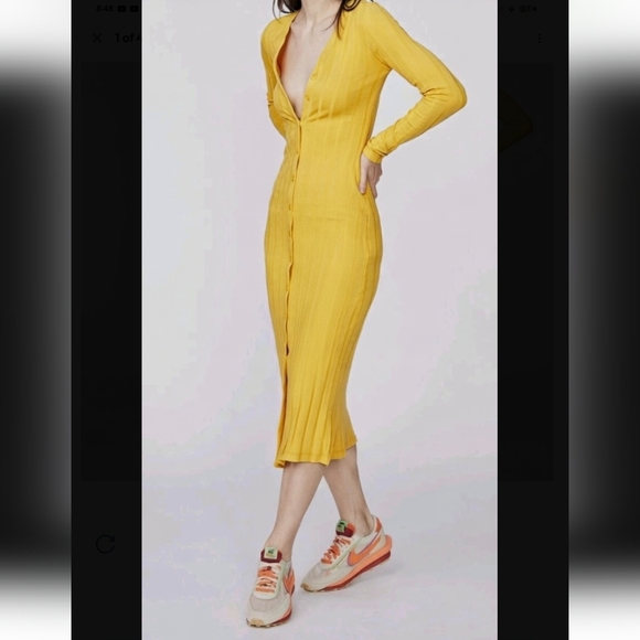 Monrow Dresses & Skirts - Monrow Women's Butter Yellow Flat-Rib Midi Cardigan Dress NWT Long Sleeve Large‎